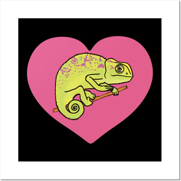 Pink Heart Colorful Chameleon for Chameleon Lovers Wall Art by Mochi Merch